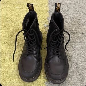 Dr Martens 1460 Overlay J Kids US 3 Black Leather Combat Lace Zip Up Boots Shoes